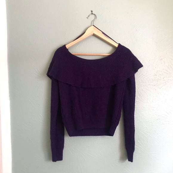 Kimchi Blue Purple Off-Shoulder Sweater with Foldover Neckline Medium - Picture 2 of 6